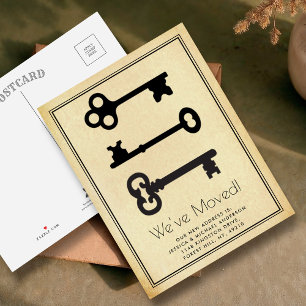 Simple Vintage Minimal Key Moving Announcement Postcard