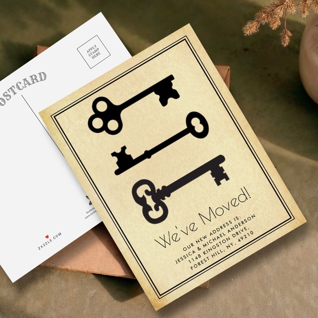 Simple Vintage Minimal Key Moving Announcement Postcard (Creator Uploaded)