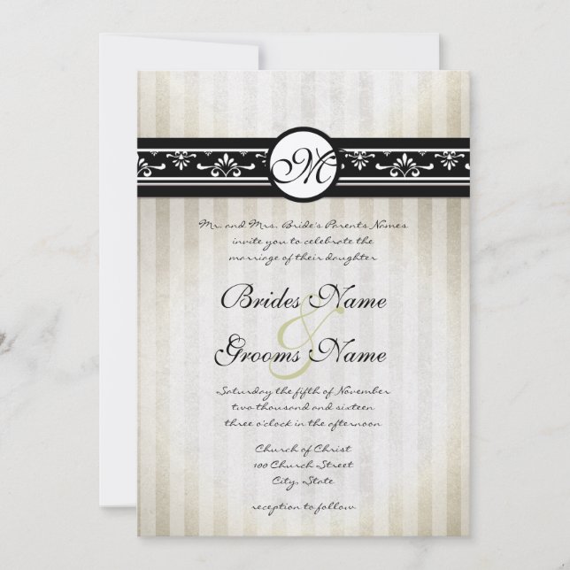Simple Vintage Modern Black and Beige  Invitation (Front)