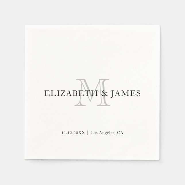 Simple Vintage Monogram Initial Wedding Napkin (Front)
