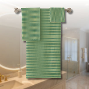 Simple Vintage Olive Sage Green Gradient Striped Bath Towel Set