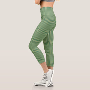 Simple Vintage Olive Sage Green Gradient Striped Capri Leggings
