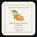 Simple Vintage Orange Marmalade Jam Jar Label<br><div class="desc">Simple elegant  hand painted watercolor vintage style orange marmalade jar custom square labels on a ecru background. Perfect for your selling,  gift giving or wedding favour.</div>