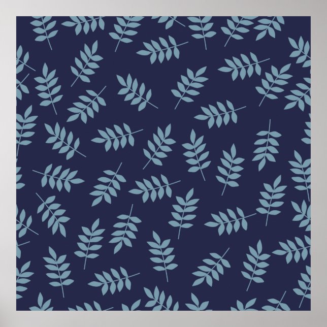 Simple vintage pattern. Dark blue background, blue Poster (Front)