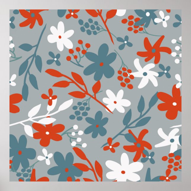Simple vintage pattern. Grey background,  orange,  Poster (Front)
