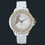 Simple Vintage Pink Floral Wedding  Watch<br><div class="desc">Simple Vintage Pink Wedding Memory Watch. A minimalist contemporary design with a wildflower motif to add a personal touch to gift for the Bride. Easily personalise with the names and wedding date. Change the text and background colour if you wish to match your own wedding colour theme via the Edit...</div>