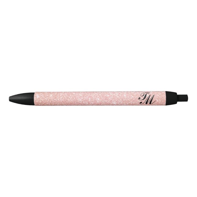 Simple Vintage Pink Glitter Monogram Black Ink Pen (Front)