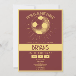 Simple Vintage Retro Gold Soccer Birthday Invitation
