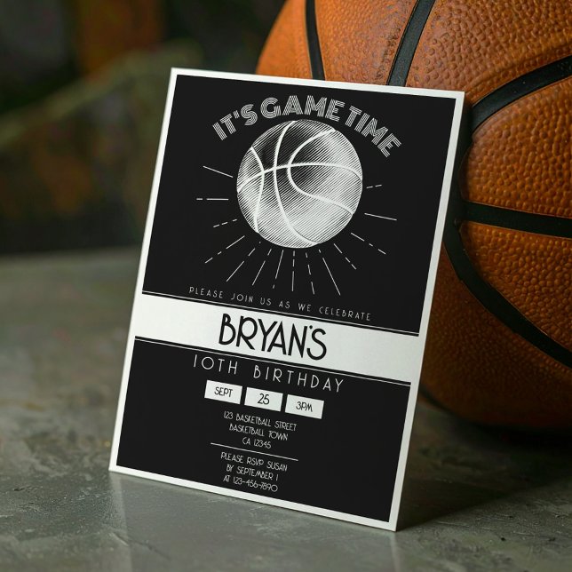 Simple Vintage Retro White Basketball Birthday Invitation (Creator Uploaded)