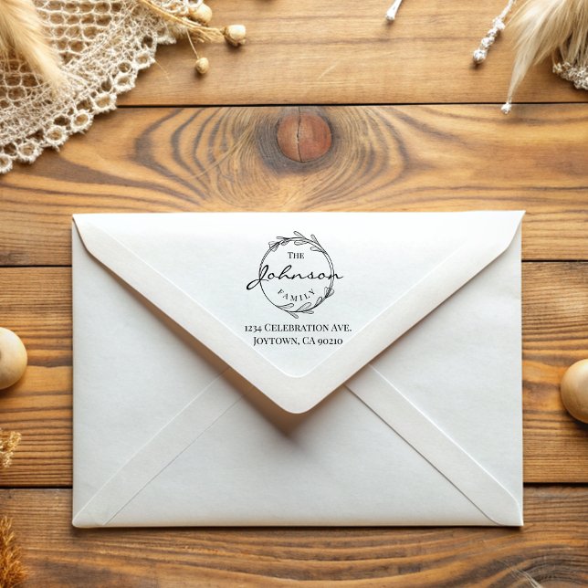 Simple Vintage Round Leaves Family Address Rubber Stamp (Creator Uploaded)