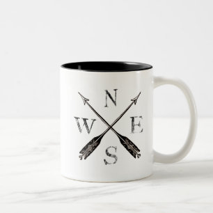 Simple Vintage Rustic Compass Design Two-Tone Coffee Mug