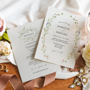 Simple Vintage Rustic Wildflower Wedding Details Invitation