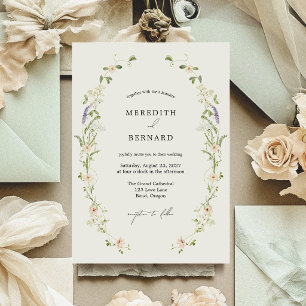 Simple Vintage Rustic Wildflower Wedding Invitation