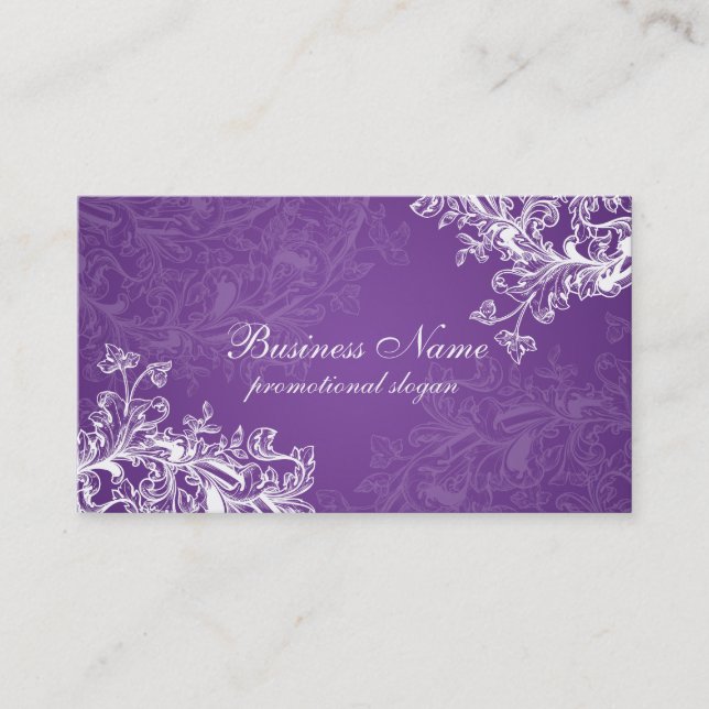 Simple Vintage Scroll Purple Business Card (Front)