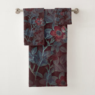 Simple Vintage Victorian Red Floral Design   Bath Towel Set