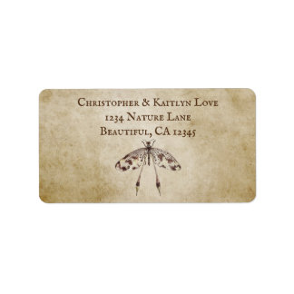 Simple Vintage Watercolor Brown Dragonfly Address Label