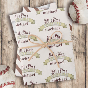 Simple Vintage Whimsical Baseball Cute Custom Wrapping Paper Sheet