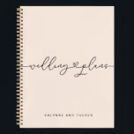 Simple Vintage White Wedding Plans Heart Notebook<br><div class="desc">This vintage white wedding planning notebook is perfect for tracking your thoughts, memories and notes. Featuring elegant script with swashes, a heart and space for the bride and groom to add their names. This soft shade of pink also covers the back. It's a beautiful place to keep all of your...</div>
