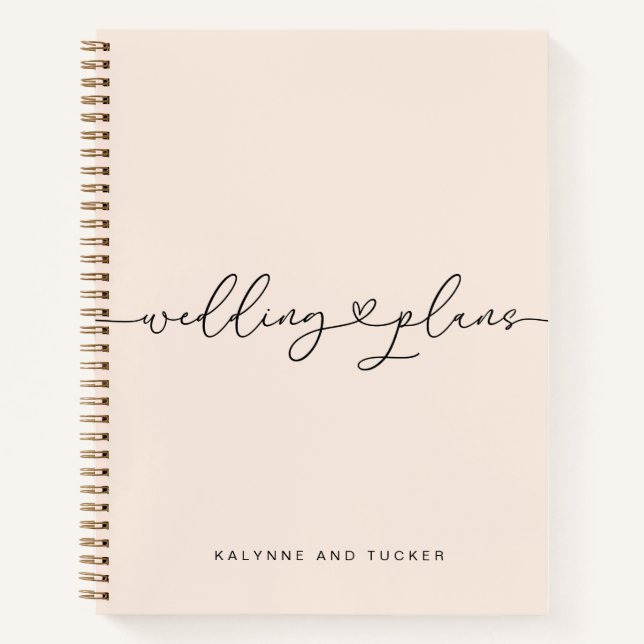 Simple Vintage White Wedding Plans Heart Notebook (Front)