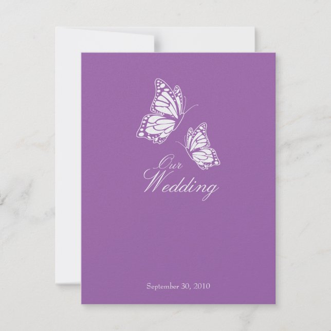 Simple Violet Butterflies Wedding Announcement 2 (Front)