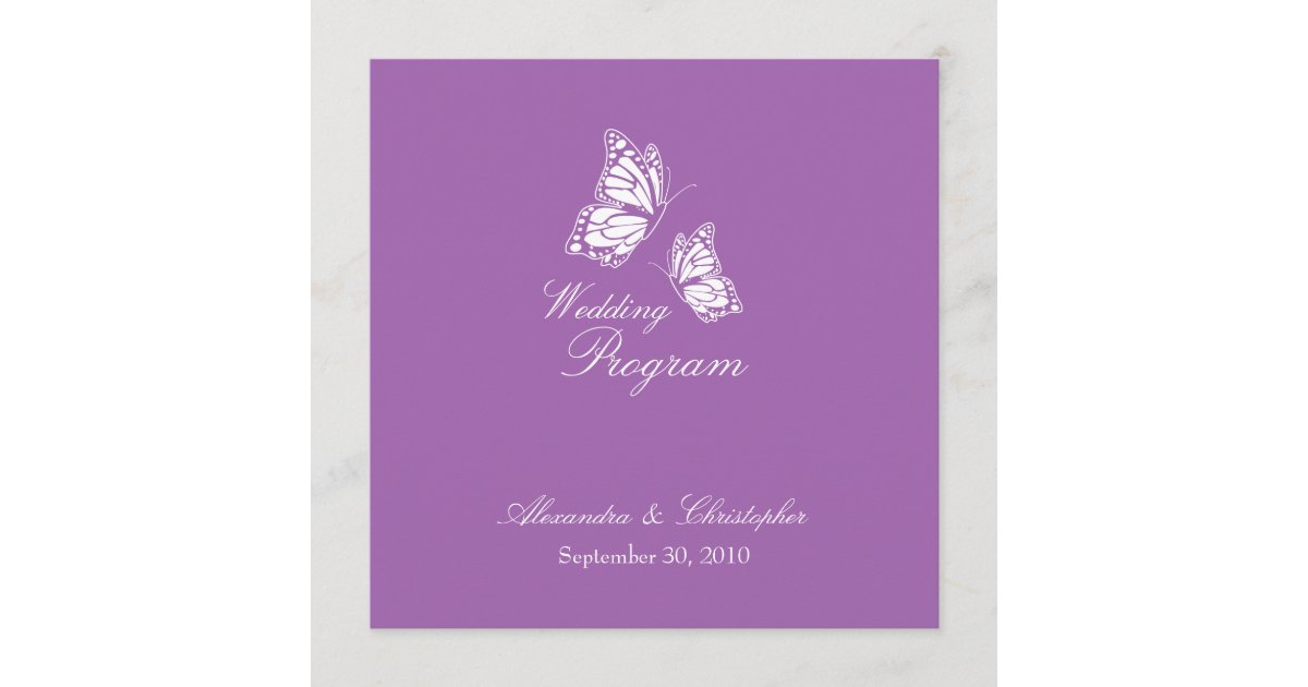 Simple Violet Butterflies Wedding Program Programme Zazzle