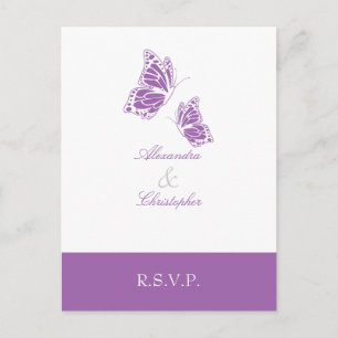 Simple Violet Butterfly RSVP 2 Invitation Postcard