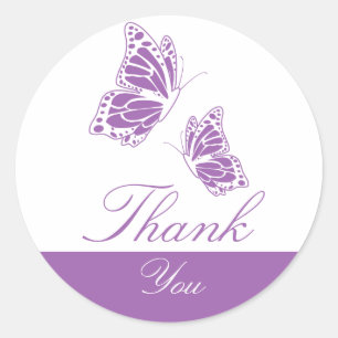 Simple Violet Butterfly Thank You Classic Round Sticker
