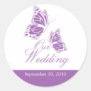 Simple Violet Butterfly Wedding Announcement Classic Round Sticker