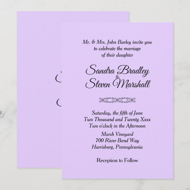Simple Violet Wedding Invitations (Front/Back)
