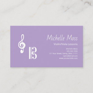 Simple Violin Viola Lessons Music Teacher Purple Business Card