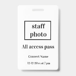 simple vip all access pass concert name occassion  ID badge