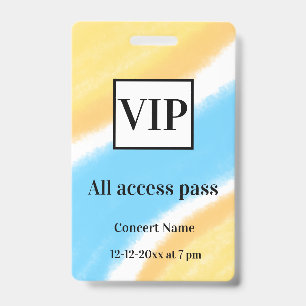 simple vip all access pass concert name occassion ID badge