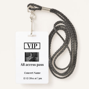 simple vip all access pass concert name occassion ID badge