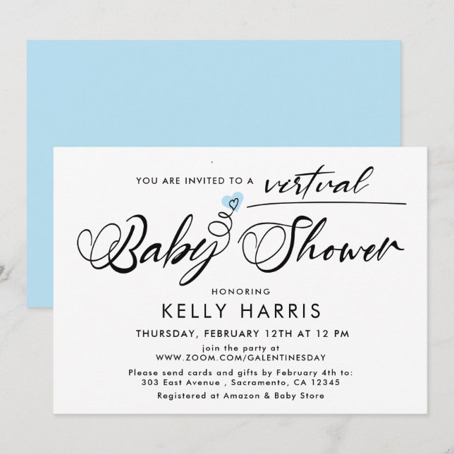Simple Virtual Baby Boy Shower Invitation (Front/Back)
