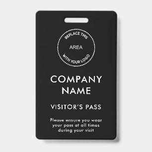 Simple Visitors Pass Company Name Logo Black White ID Badge
