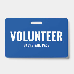 Simple Volunteer Pass Blue Horizontal ID Badge