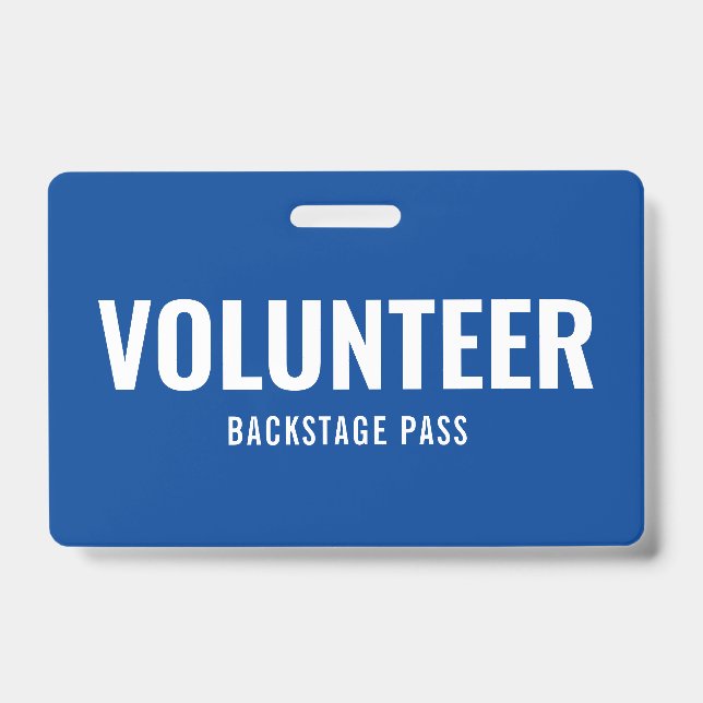 Simple Volunteer Pass Blue Horizontal ID Badge (Front)
