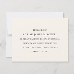 Simple Warm Cream Funeral Acknowledgement Thank You Card