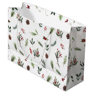 Simple Warm Red Winter Watercolor Christmas Large Gift Bag