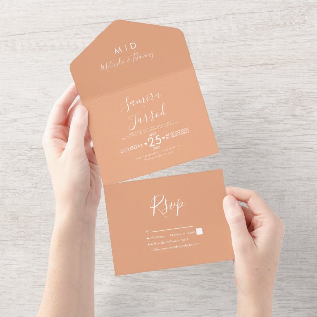 Simple Warm Tone Orange Wedding  All In One Invitation (Tearaway)