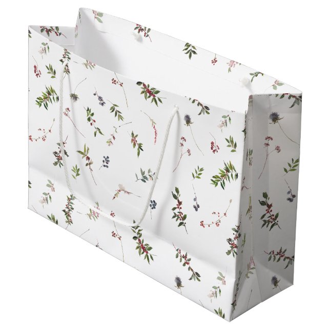 Simple Warm Winter Berry Watercolor Christmas Large Gift Bag (Front Angled)