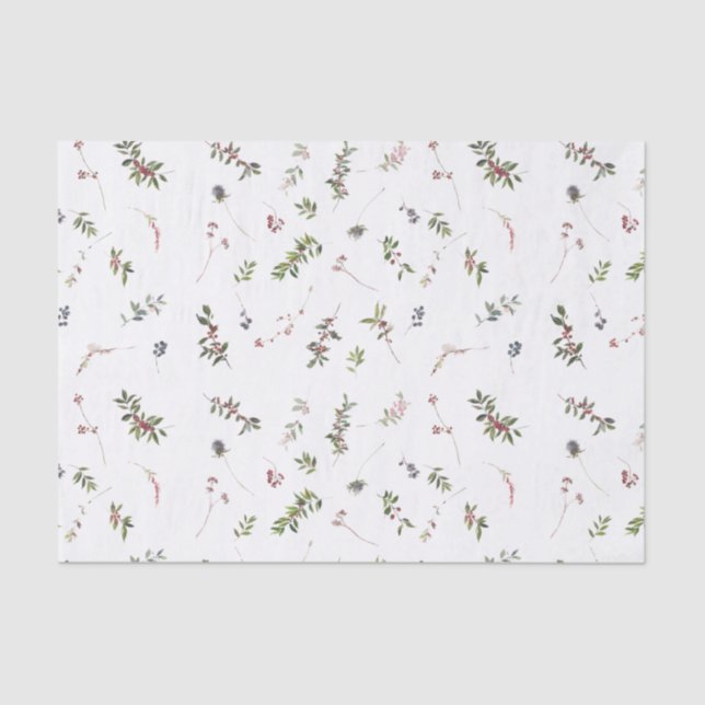 Simple Warm Winter Berry Watercolor Christmas Tissue Paper (Front)