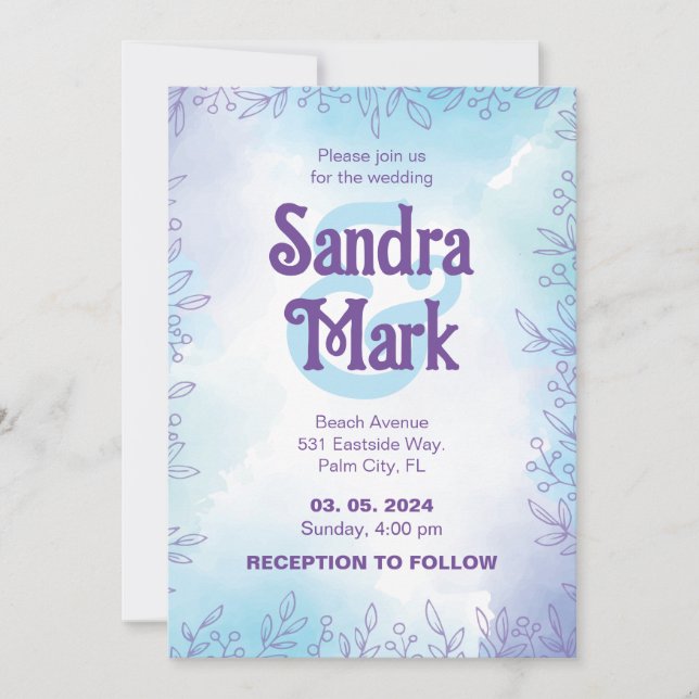 Simple water colour wedding  invitation (Front)