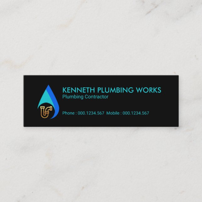 Simple Water Drop Special Gold Pipe Plumbing Mini Business Card (Front)