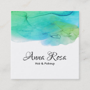 *~* Simple Watercolor Abstract Aqua Blue  Modern Square Business Card