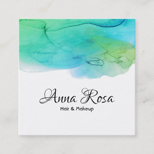 *~* Simple Watercolor Abstract Aqua Blue  Modern Square Business Card (Front)