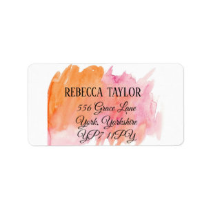 Simple Watercolor Abstract Orange Pink Address Label