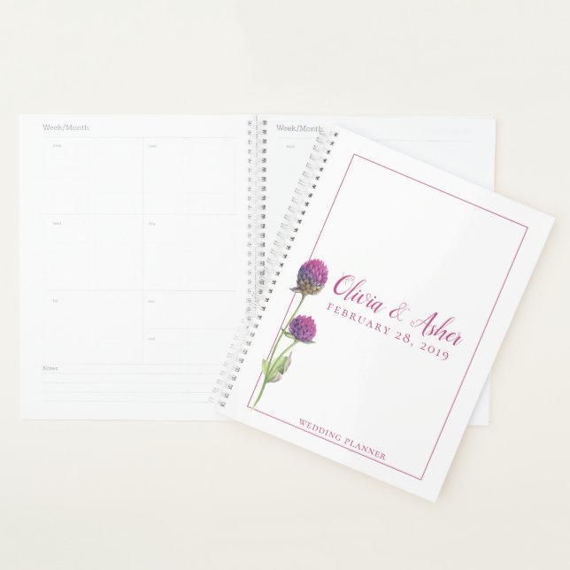 Simple Watercolor Amaranth Thistle Flower Wedding Planner (Display)