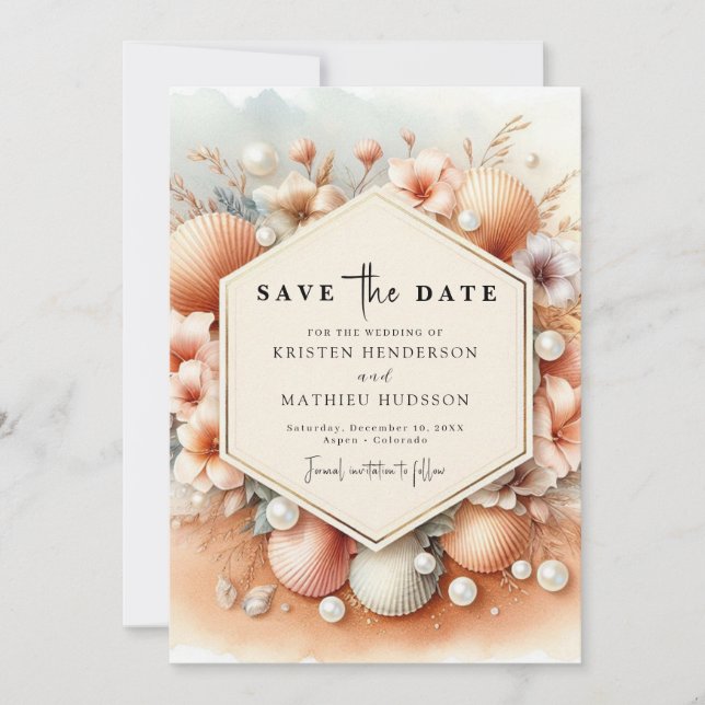 Simple Watercolor Beach Wedding Save The Date (Front)
