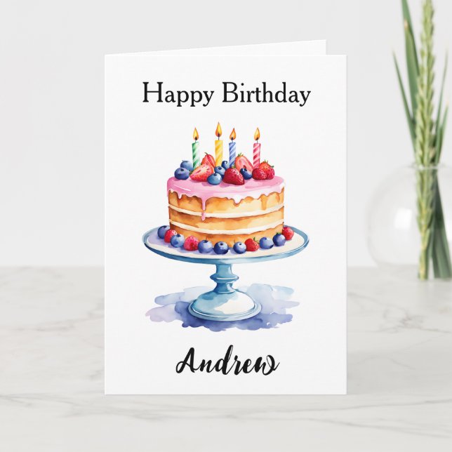 Simple watercolor birthday cake for birthday  card (Front)